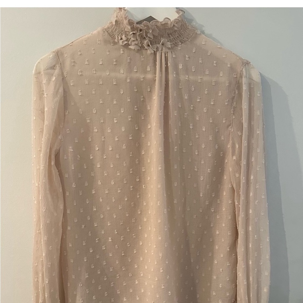 Zara cream  Sheer Fitted Blouse with Mandarin Collar xs - Picture 2 of 10